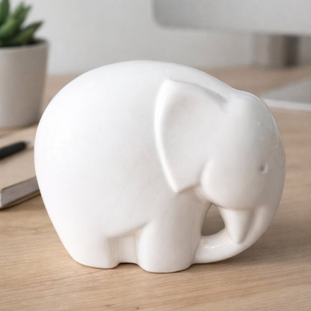 Vintage White Ceramic Elephant Figurine | Mid Century Style